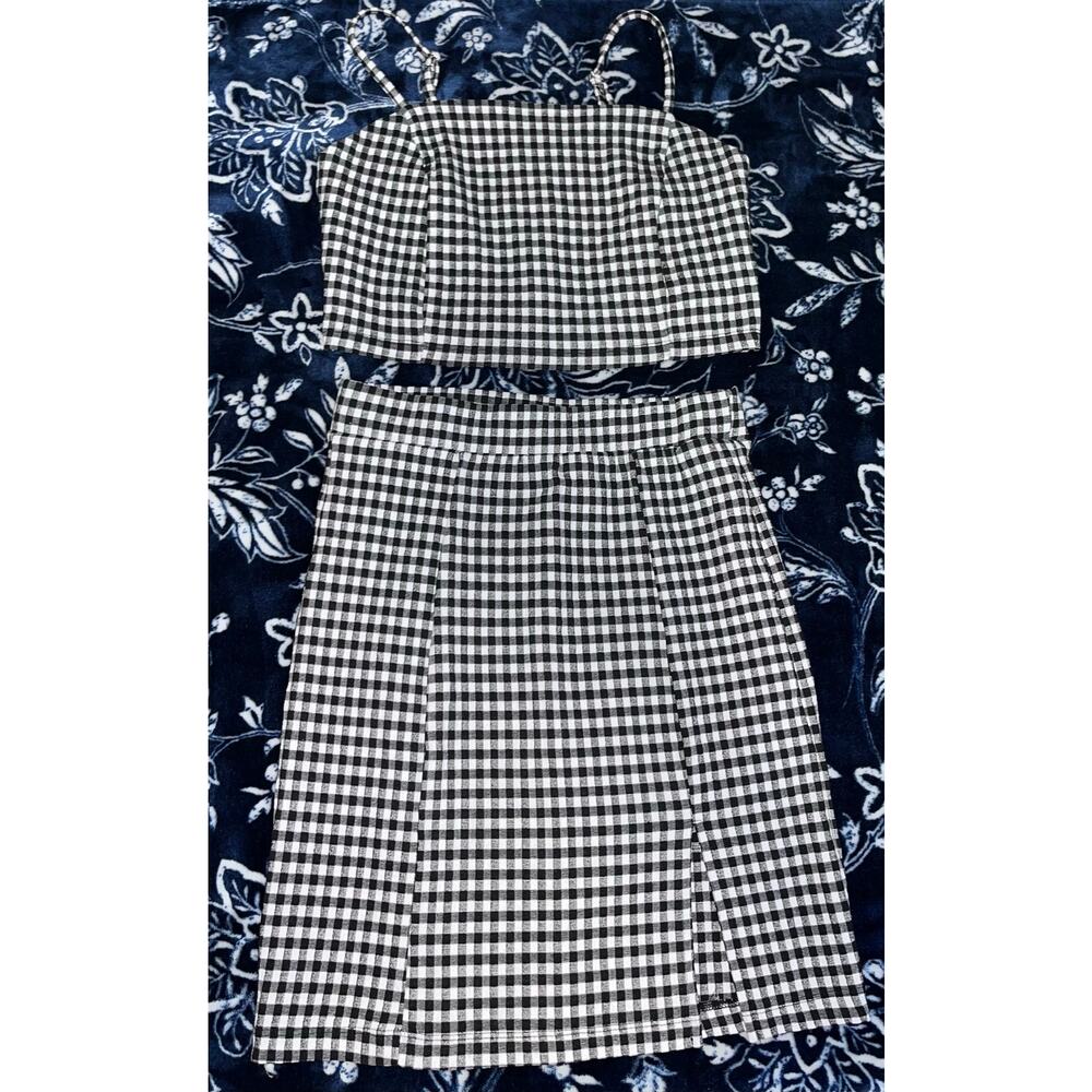 Blashe 2pc Skirt & Crop Tank Set Black & White Gingham Pattern